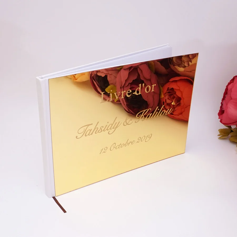 25x18 см пользовательские книга для подписей посетителей на заказ Свадебные украшения акриловое зеркало Белая пустая вечерние свадебные сувениры фотоальбом