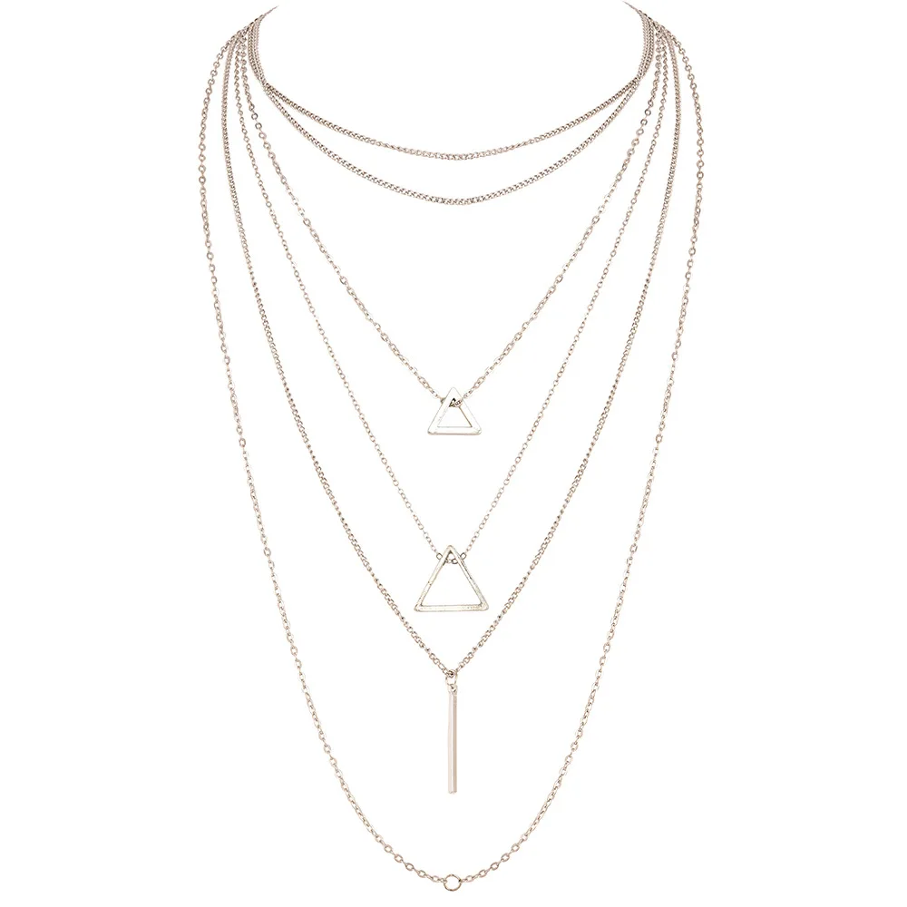Новинка, многослойное геометрический треугольный кулон, ожерелье для женщин в стиле ретро, Очаровательная цепочка, ожерелье, вечерние ювелирные изделия, аксессуары, ожерелье