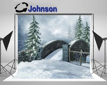 

Discount Winter Snow Pine Tree Brick Bridge Snowflake Baby Child photography backgrounds Computer print party backdrop