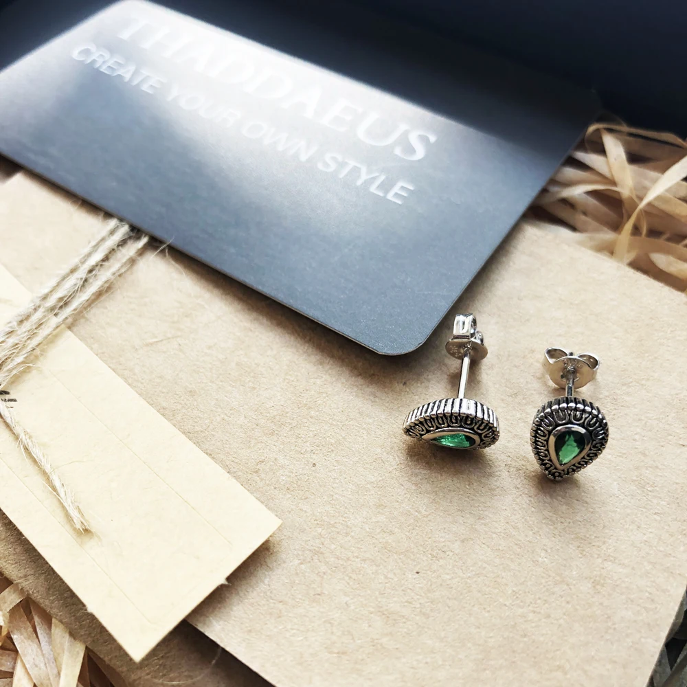 Серьги-гвоздики в виде капель зеленой воды, стильные модные ювелирные изделия Томаса для женщин и мужчин, Ts подарок в 925 пробы серебряном цвете