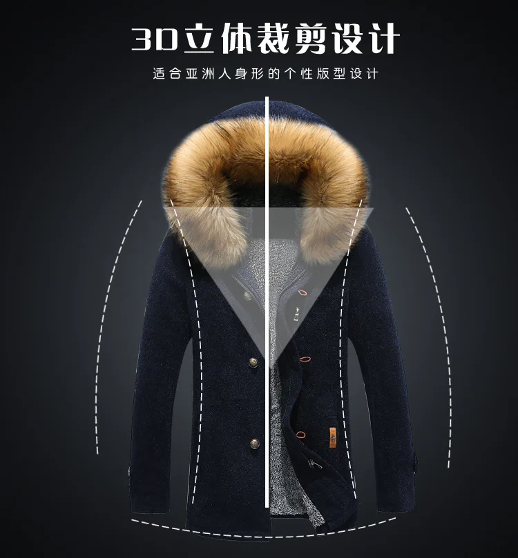 Мужская Длинная ветровка в британском стиле, мужская зимняя куртка со съемным большим меховым воротником, модная теплая ветровка, размер M-3XL