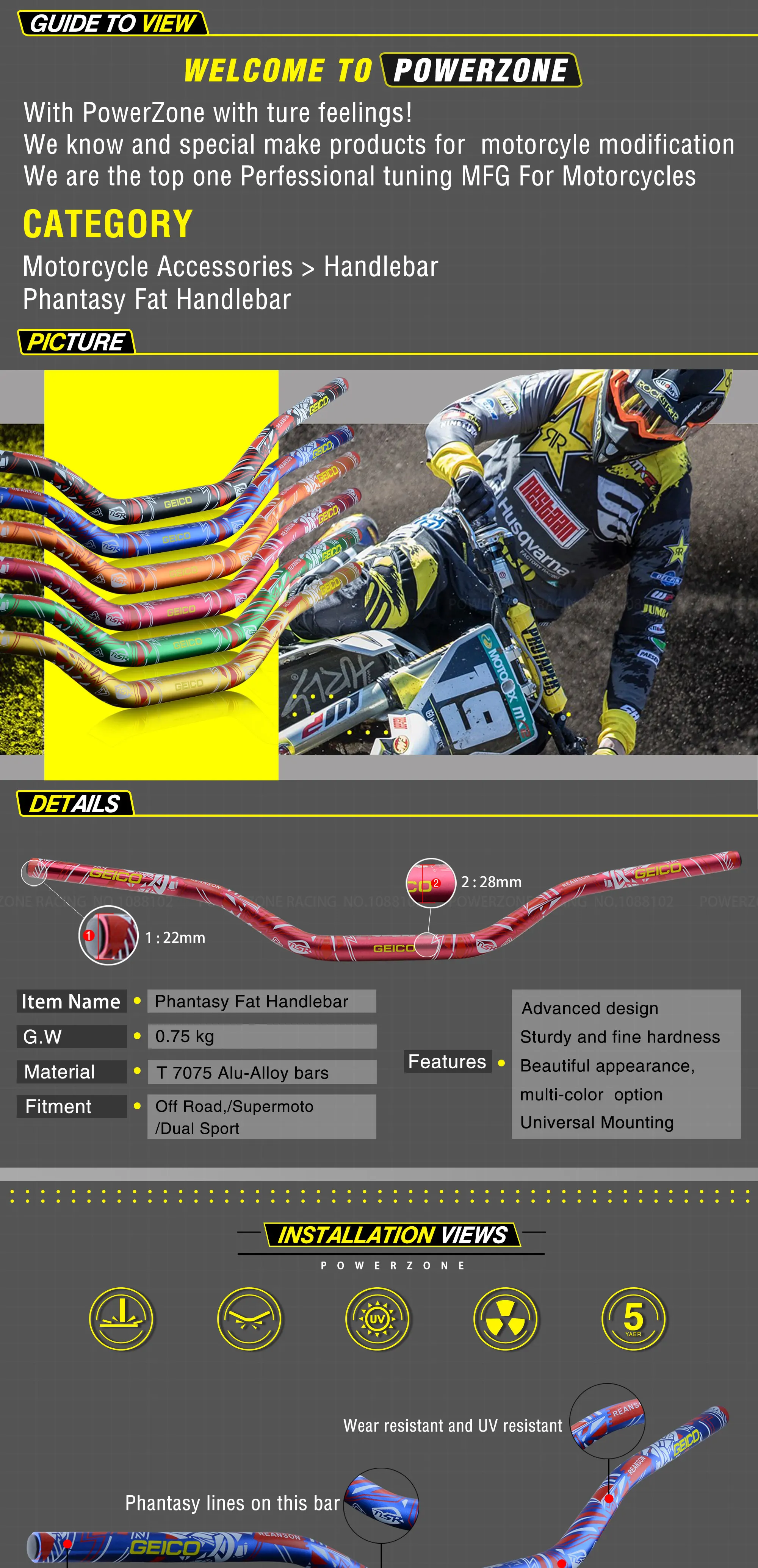 Серая алюминиевая 28 мм 1-1/" Руль для moto rcycle moto MX CR CRF CRM XR YZ YZF WR WRF DR DRX RM РМЗ EX 85 125 200 250 400 650