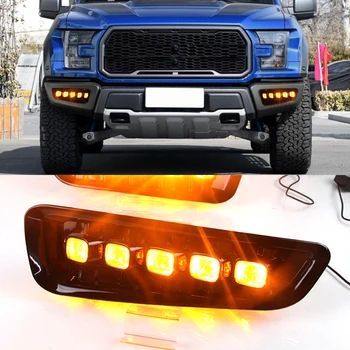 

CSCSNL 2Pcs DRL LED Daytime Running Lights with Turn Signal Yellow Fog Lamp For Ford Raptor SVT F150 2016 2017 2018 2019