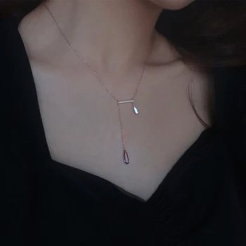 

100% 925 sterling silver Water drops necklace rose gold dainty chains egirl Feminine fashion statement jewelry 2020 free shiping