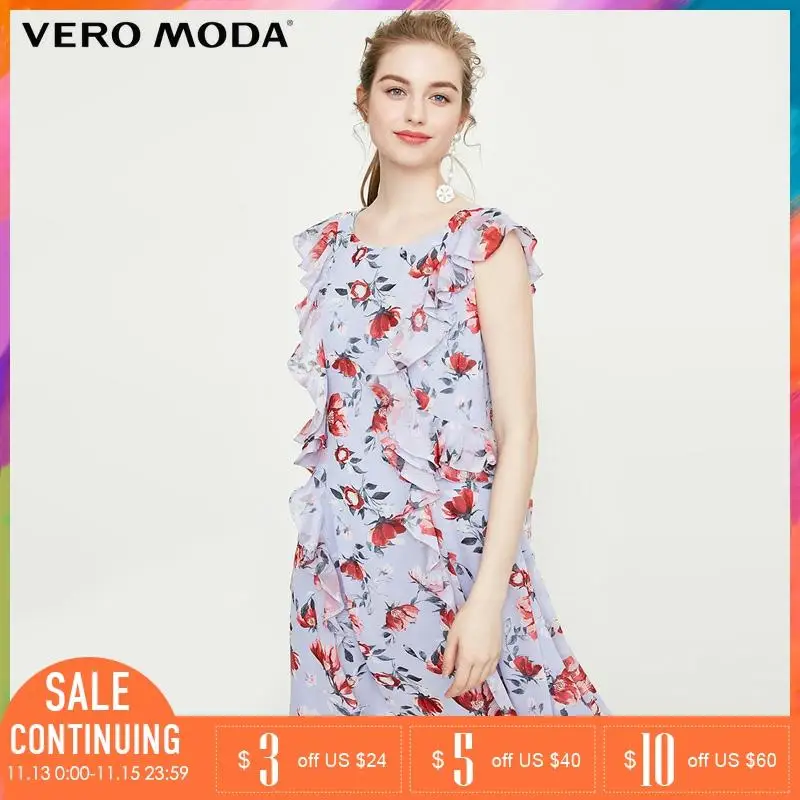 Vero Moda 2019 летнее платье женское пляжное без рукавов шифоновое с цветами |