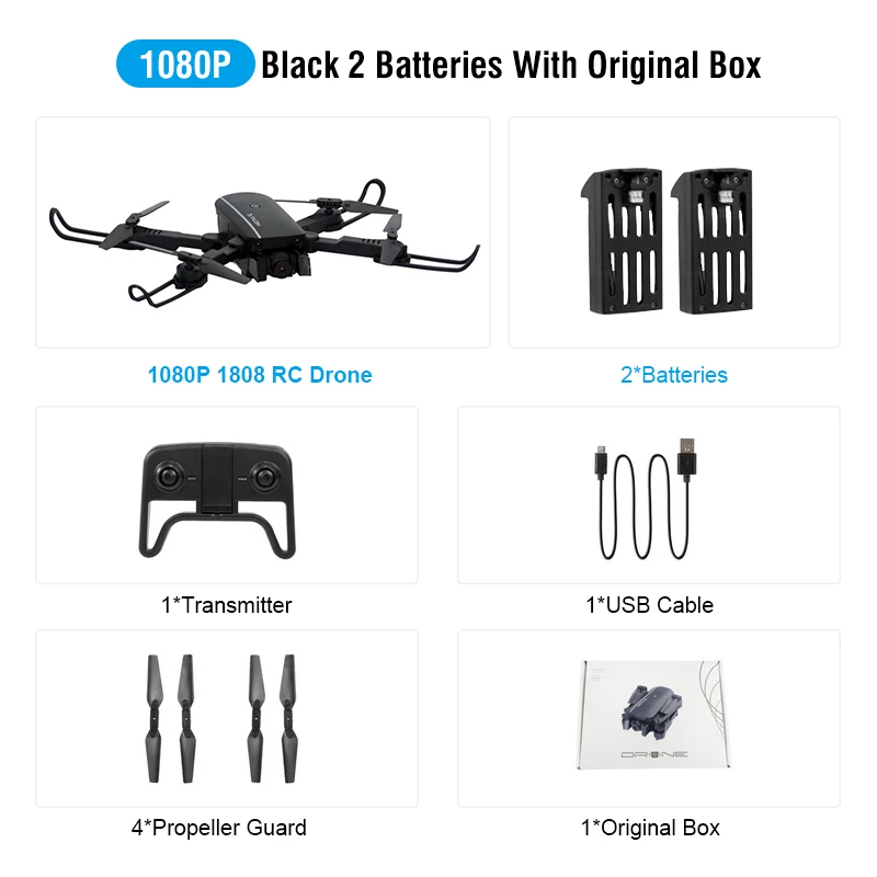 B 1080P 2Batteries 1808 wifi FPV с 4K широкоугольной камерой оптический поток режим удержания высоты складной Радиоуправляемый Дрон Квадрокоптер RTF - Цвет: B 1080P 2Batteries
