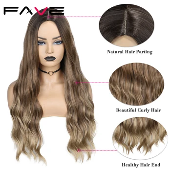 

FAVE Ombre Brown To Blonde Twist Braids Synthetic Wigs For Women Middle Part Long Natural Wave Hair Wig 24 Inch Cosplay Party