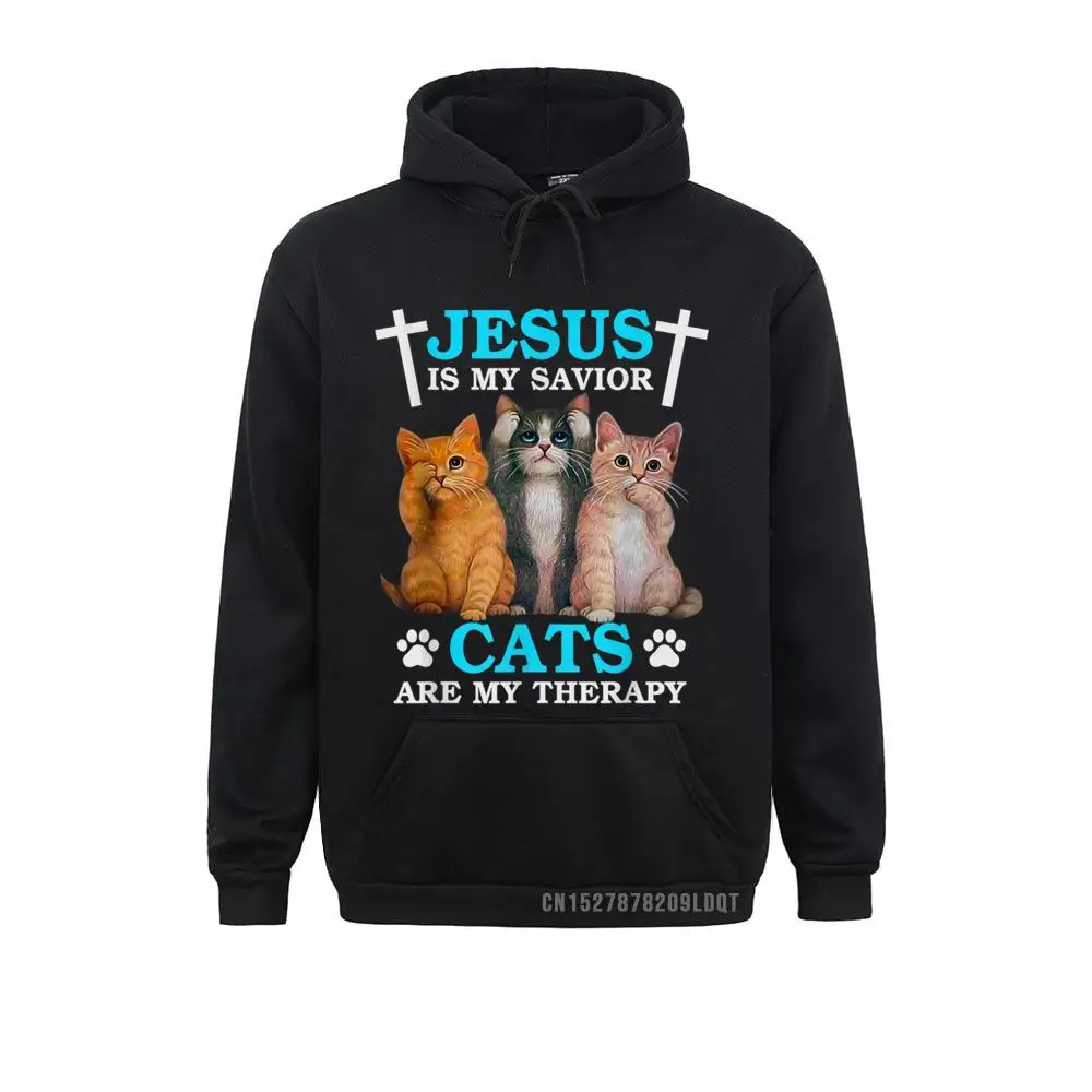  Men Long Sleeve Jesus Is My Savior Cats Are My Therapy Christian Funny Cat T-Shirt__B13213 Sweatshirts Birthday Hoodies Graphic Clothes Jesus Is My Savior Cats Are My Therapy Christian Funny Cat T-Shirt__B13213black