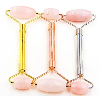 

Free shipping KCONYD Factory Wholesale High quality Natural Face Roller-Rose quartzl-Metal hand-Zinc alloy stents