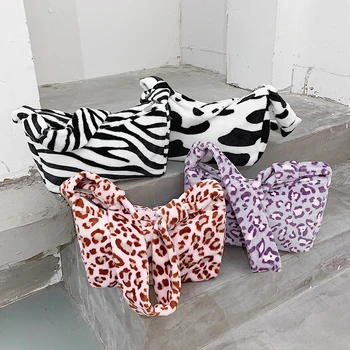 

Fashion Women Shoulder Bag Plush Leopard Zebra Animal Pattern Autumn Winter Crossbody Female Casual Messenger Handbag Pouch 2021