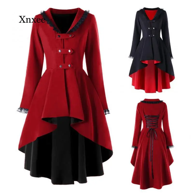 

Gothic Coat New Fashion Vintage Mid-Long Jacket Trench Women Black Slim Belt Cloak Mujer Windbreaker Female Cosplay Clothing