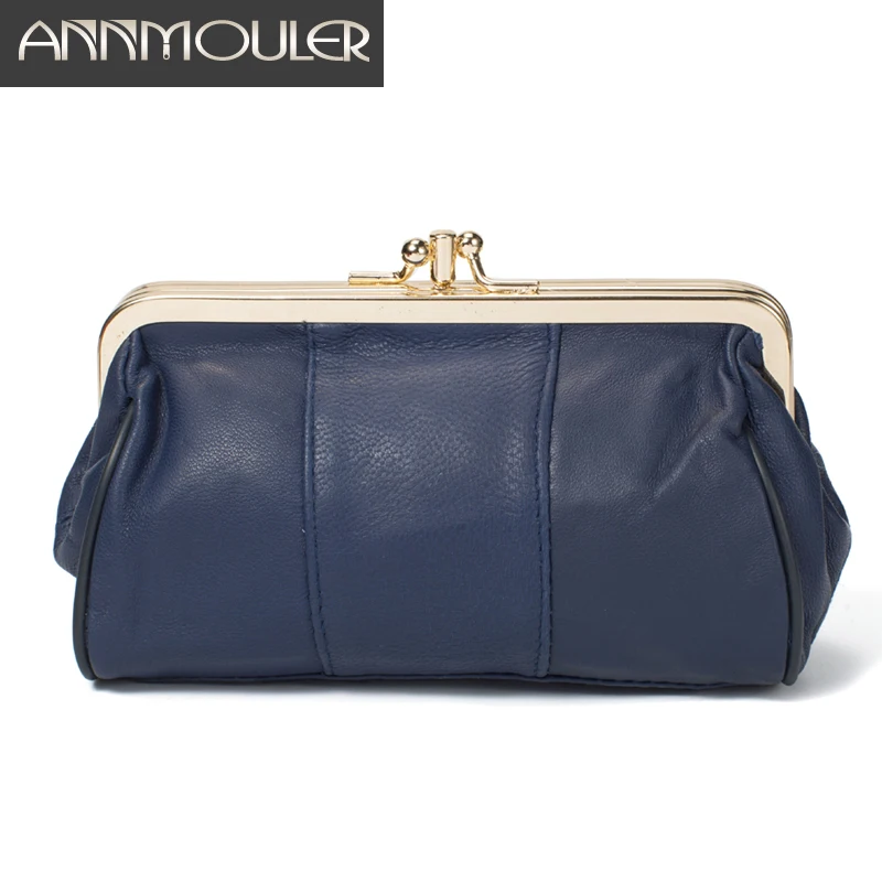 

Annmouler Women Purse Genuine Leather Coin Purse Kiss Lock Sheepskin Change Purse Solid Color Card Holders Ladies Leather Wallet