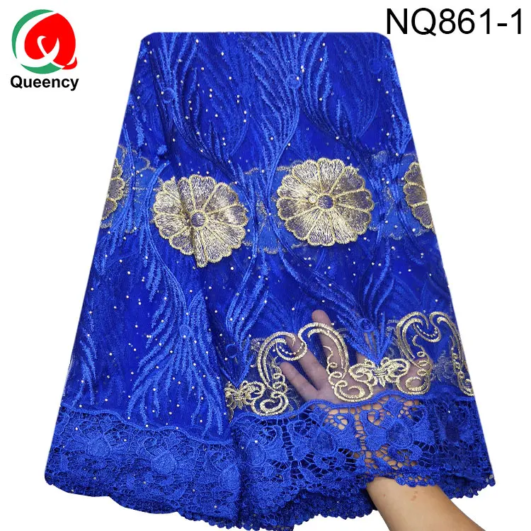 NQ861-DHL ON SALE Net Lace Fabric Design Nigeria Italy Full Stones Tulle Lace for Wedding and Party Material 5yards