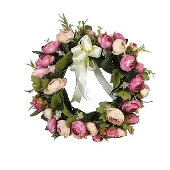 

28CM Simulate Cloth Rose Wreath Pretty Garland Floriation Hanging Pendant Decoration for Door Wall Wedding