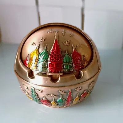 

New Retro Home Ashtray Creative Personality with Cover Metal Multi-functionOffice Living Room Anti-fly Ashtray Ashtray with Lids