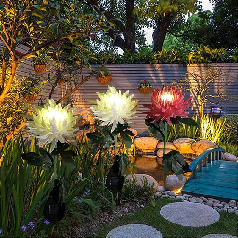Lâmpada à Prova Água para Pátio Crisântemo Solar Plug-in Jardim Paisagem Dwaterproof Simulação Flor Gramado Estacas Decoração Led Luz 4 Cheap Lâmpadas solares