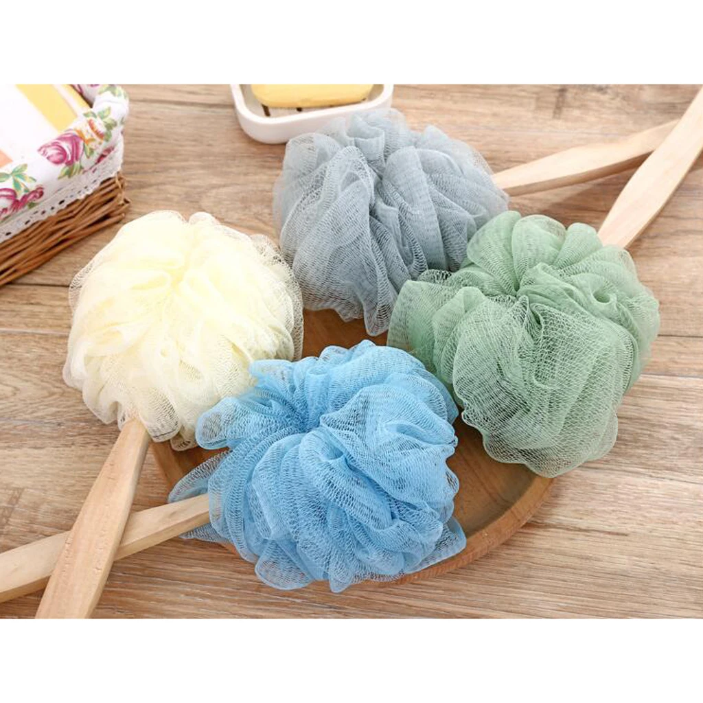 Long Handle Mesh Pouf Bath Sponge, Shower Body & Back Scrubber on a Stick with a Wood Handle for Men & Women, Easy to Reach