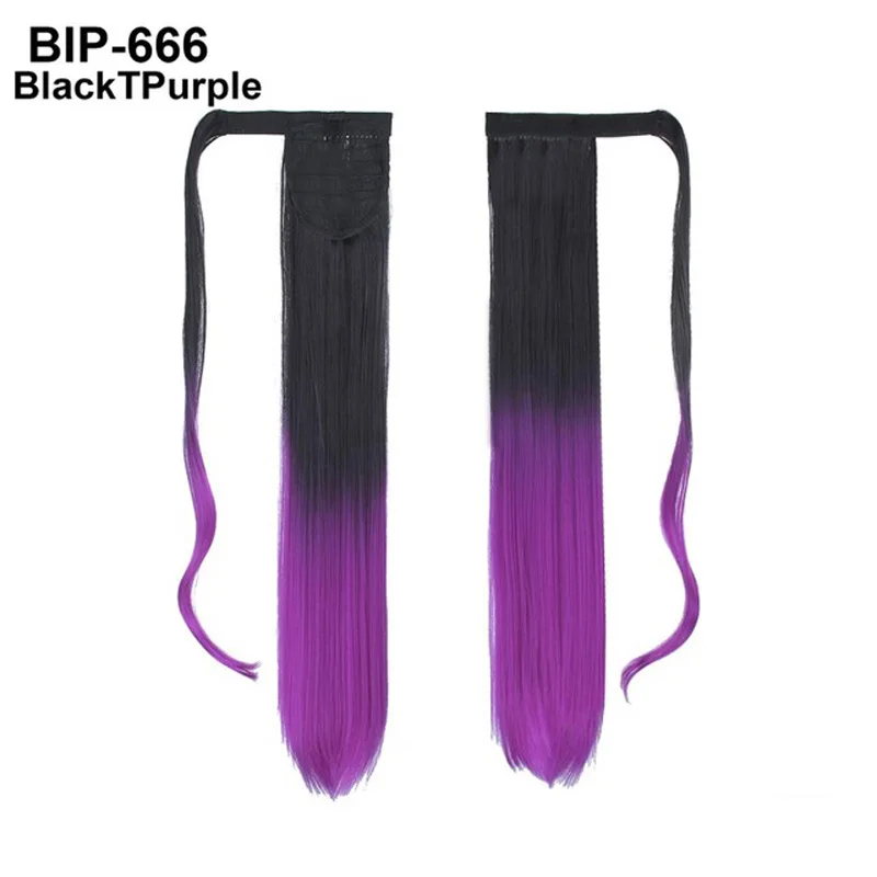 BlackTPurple Jeedou прямые синтетические волосы конские хвосты 2" 55 см 90 г красный розовый смешанный цвет Омбре обертывание вокруг конского хвоста наращивание волос - Цвет: BlackTPurple