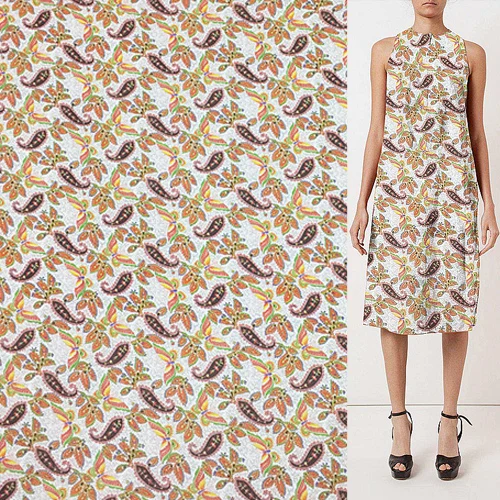 Классический Дизайн Пейсли 100% шелк жоржет Марля ткань для летнего платья