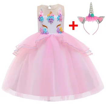 

Baby Girl Unicorn Dresses Kids Girls Cosplay Ball Gown Party Dress With Headwear Children Girl Princess Dress DJS006