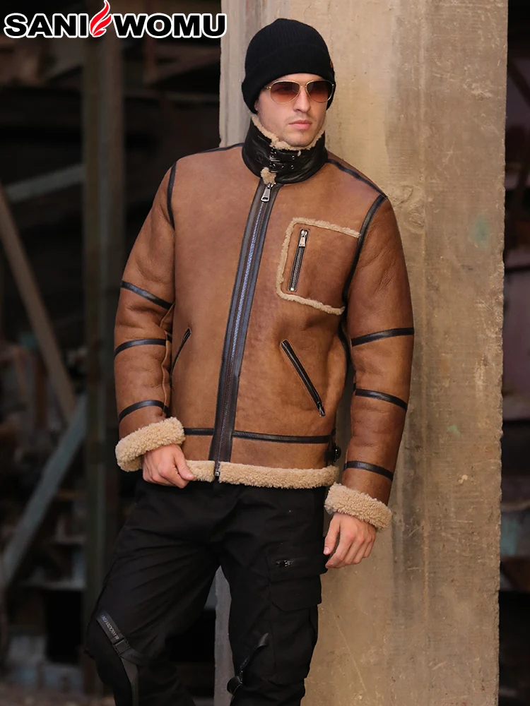 Оригинальная Экологичная дубленка из овчины для мужчин европейский и