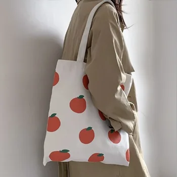 

Fashion Women Student Canvas Single Shoulder Bag Shopping Tote Grocery Pouch Tomato Print Female Handbag Shopping Bags