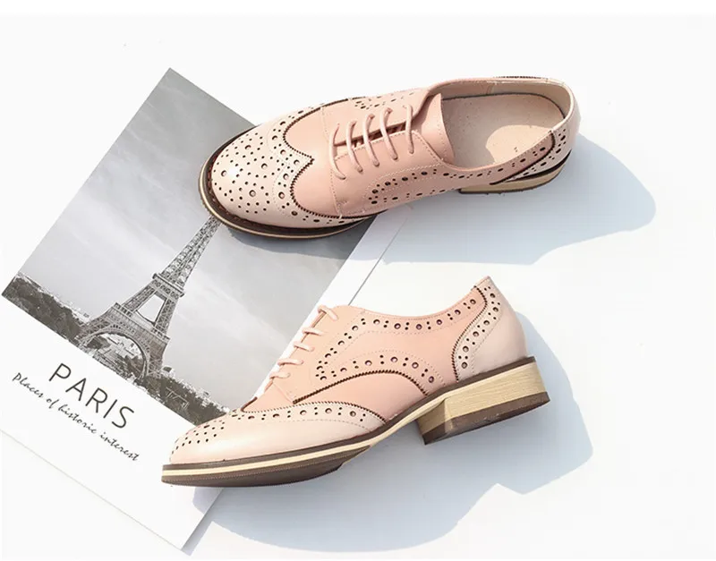 British Genuine Leather Female Oxford Shoes College Spring New Thick Heel 3cm Women Brogues Retro Carved Single Shoes Large Size (13)