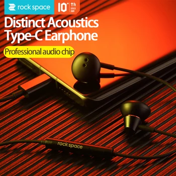 

ROCKSPACE Wired Earbuds With Mic Type C Headphone Semi-in-ear Professional Audio Chip Original Sound Earphone In-line Control