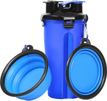 

Dog Water Bottle Dog Bowls for Traveling Pet Food Container 2-in-1 with Collapsible Dog Bowls, Outdoor Dog Water Bowls for Walki