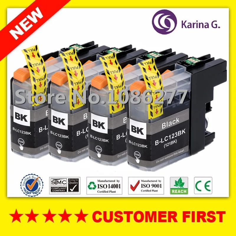 4PK для LC123 черный совместимый чернильный картридж Brother DCP-J552DW/J752DW/J132W/J152W/J172W