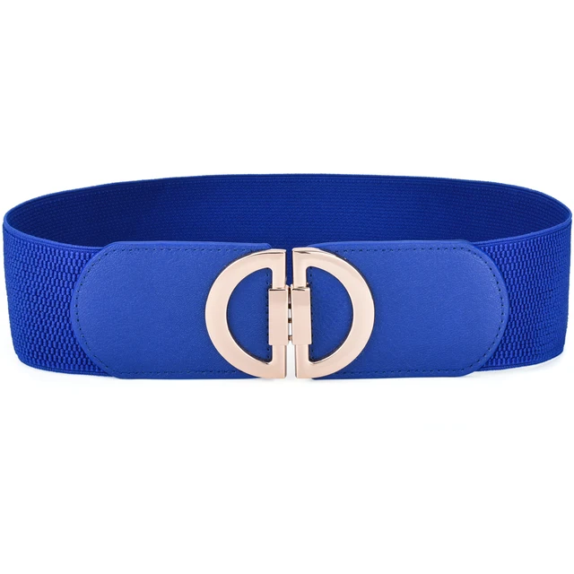 Women Wide Stretchy Belt Fashion Vintage Elastic Female Waist Cinch Girls Cummerbund 6.5-D-Blue