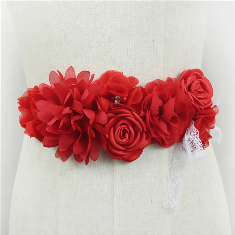 Hochwertiger rosa Chiffon-Blumenbund, handgefertigt, Perlen, Blumenmuster, Umstandsgürtel, Hochzeitskleid, Schärpe, niedliche Accessoires für Frauen – Detail 18