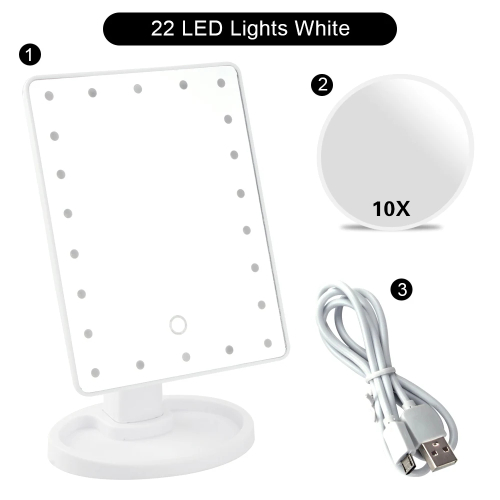 WH 22 Light Set A Сенсорный экран 22 светодиодный светильник зеркало для макияжа с косметическим увеличением 1x/2X/3X/10X гибкое зеркало косметическое регулируемое двойное питание - Цвет: WH 22 Light Set A