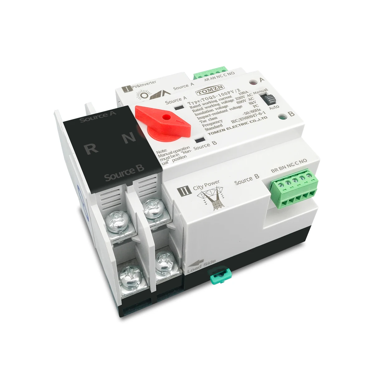 Single Phase Din Rail ATS for PV and inverter Dual Power Automatic Transfer Selector Switches Uninterrupted 2P 63A 100A 125A