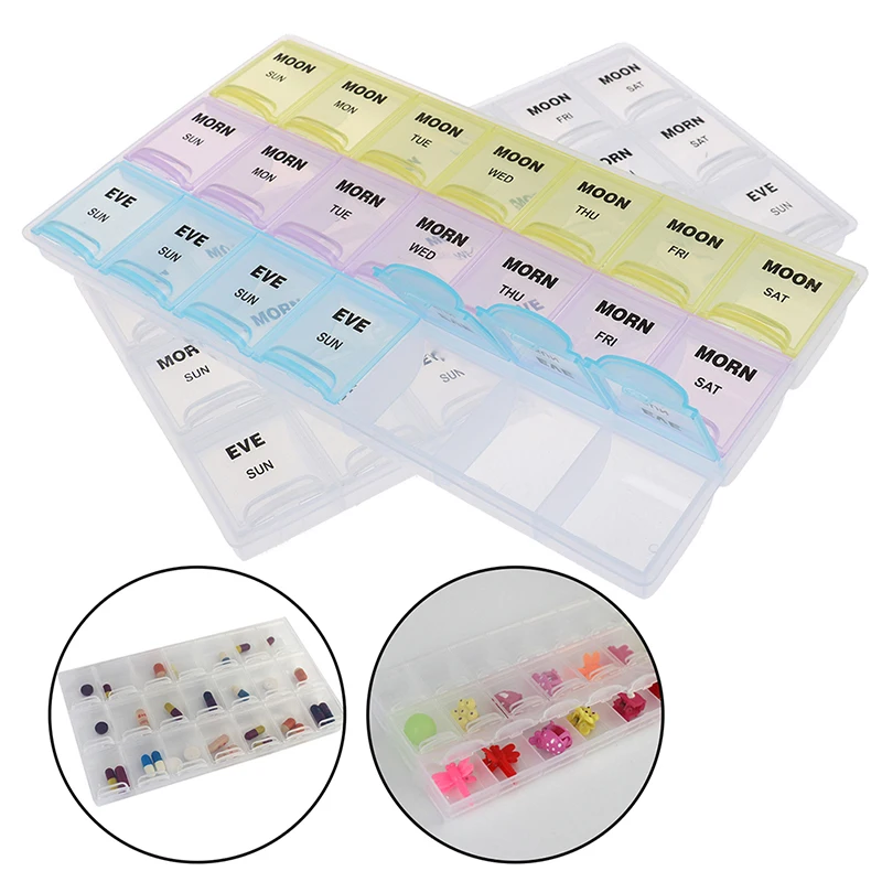 7 Days Weekly Transparent /Colorful 21 Compartment Lid Tablet Pill Box Holder Portable Medicine Storage Organizer Case Container