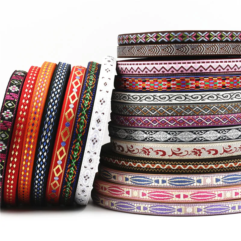 10~16MM Gold Silver Cannetille Geometric Jacquard Ribbons Decoration Pet Leash Collars Clothing Trim Sewing Accessories 5 Yards