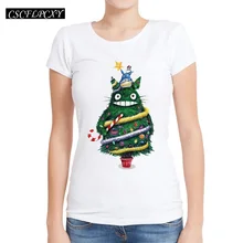 Женские футболки с изображением рождественской елки Тоторо, забавная Рождественская Футболка с принтом, новые повседневные топы с коротким рукавом и круглым вырезом