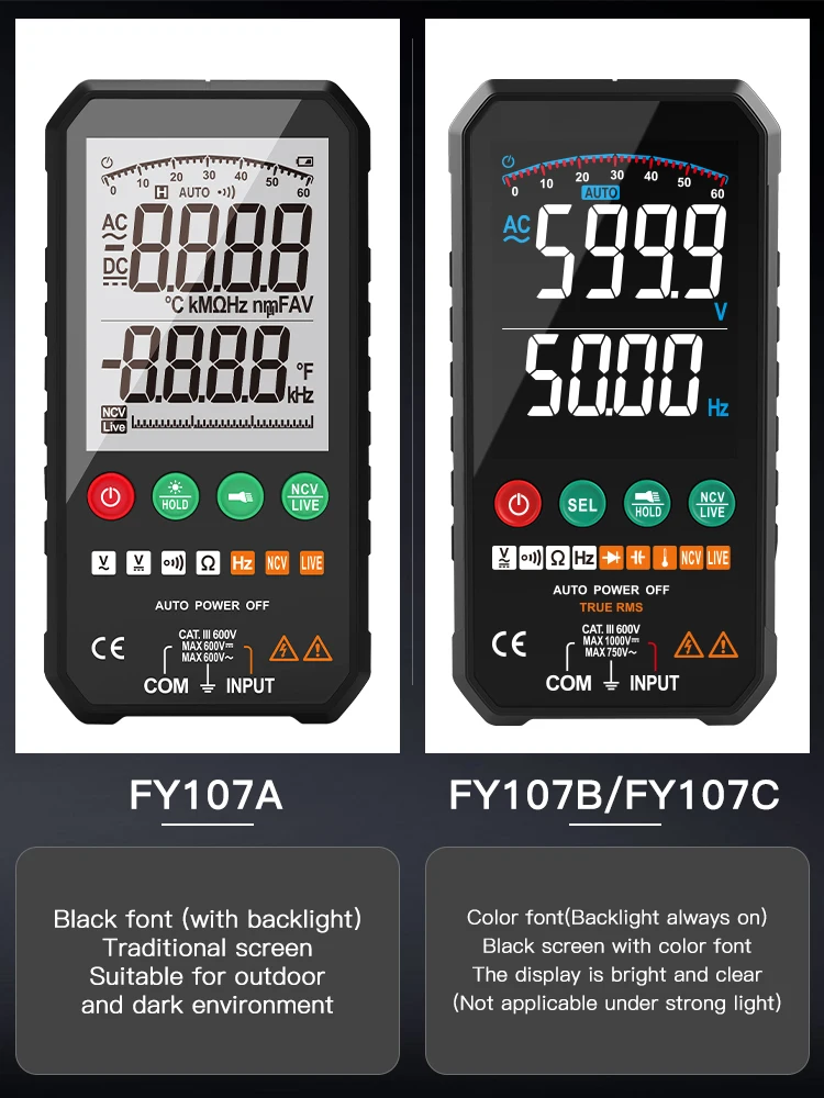FUYI NEW Generation 600V Digital Multimeter Ture RMS AC DC NCV Smart Multimetro Tester Ohm Capacitance Hz Voltage Meter