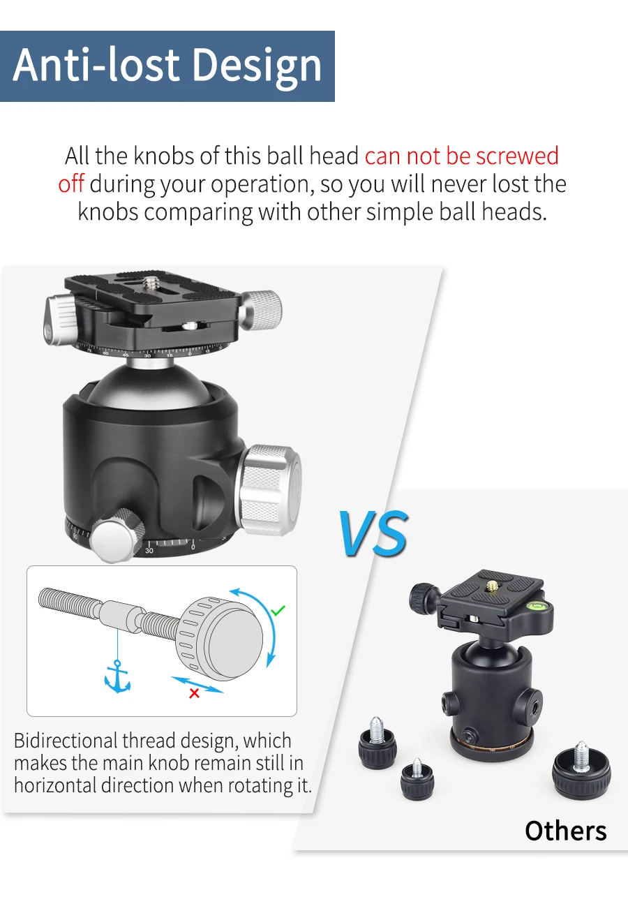 V52 / V44 / V36 Tripod Low Gravity Center Dual Panoramic Ball Head for Digital S