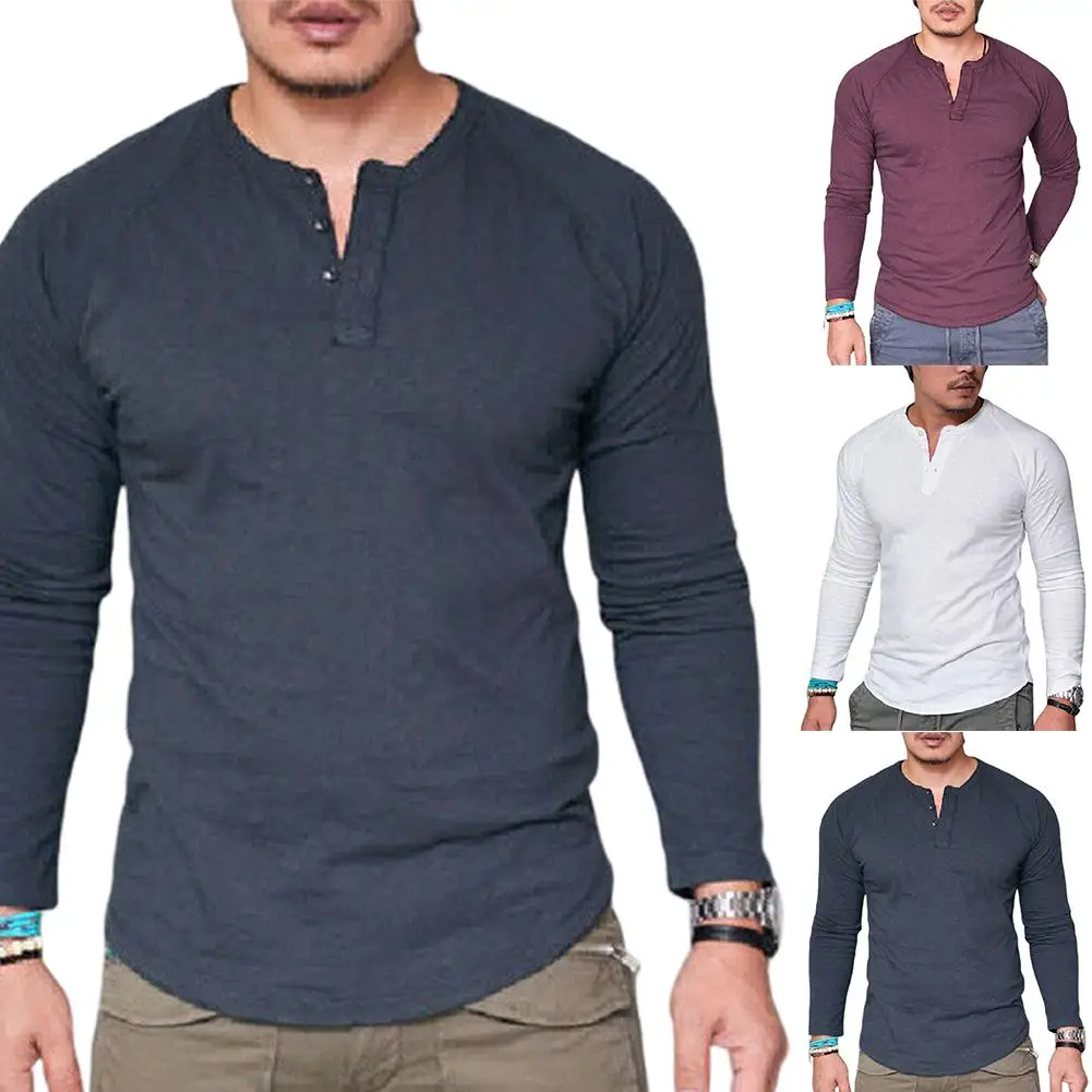 Plus Size 4xl T Shirt Men Solid Color O Neck Long Sleeve T Shirt For