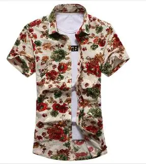 Рубашка с коротким рукавом мужская летняя модная повседневная размера плюс мужские рубашки с цветочным узором высокое качество рубашки с цветочным принтом мужские s Social 6XL 7XL - Цвет: red