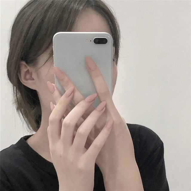 Khaki Pure Color Frosted Ballet matte Fake Nail press on Wearable Detachable Nail Tip Long Healthy full cover for Girl