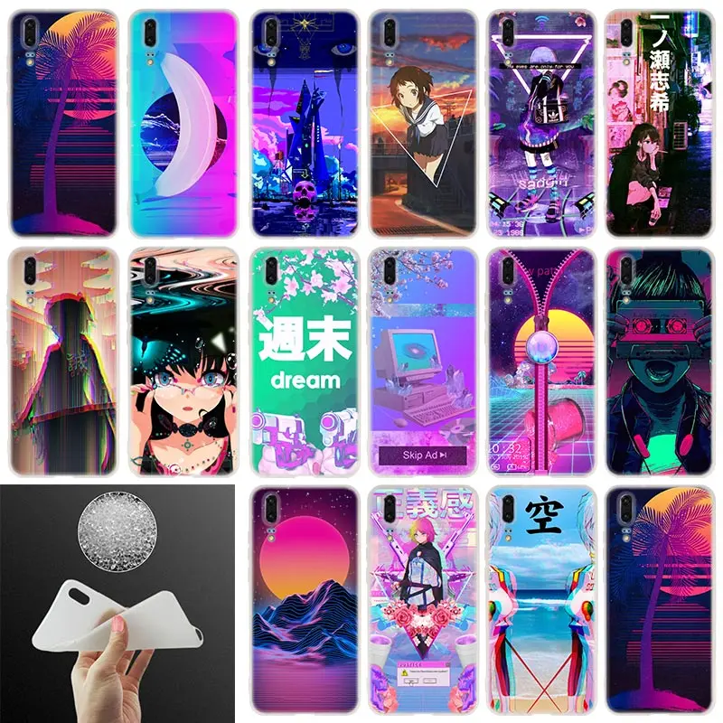Мягкие силиконовые чехлы для Huawei P40 P30 P20 Pro P10 Lite E Plus P Smart Z 2020 2019 Vaporwave с блестками и