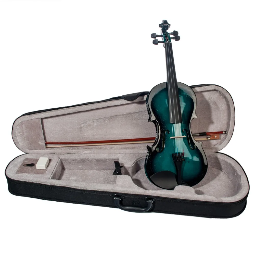 NAOMI 4/4 Fiddle Basswood Violin Set W/ Rosin +Brazilwood Bow +Violin Case String Instrument Blue& Black Gradual