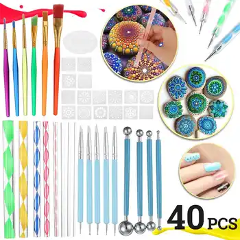 

40 pcs Mandala Dotting Tools Set Dotting Pens Brush Acrylic Rods Color Brush Nail Art for Painting Rocks Drawing Drafting Women