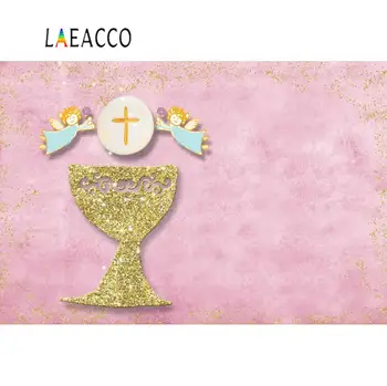 

Laeacco Golden Crucifix First Holy Communion Chalice Pink Pattern Baby Child Photo Background Photography Backdrop Photo Studio