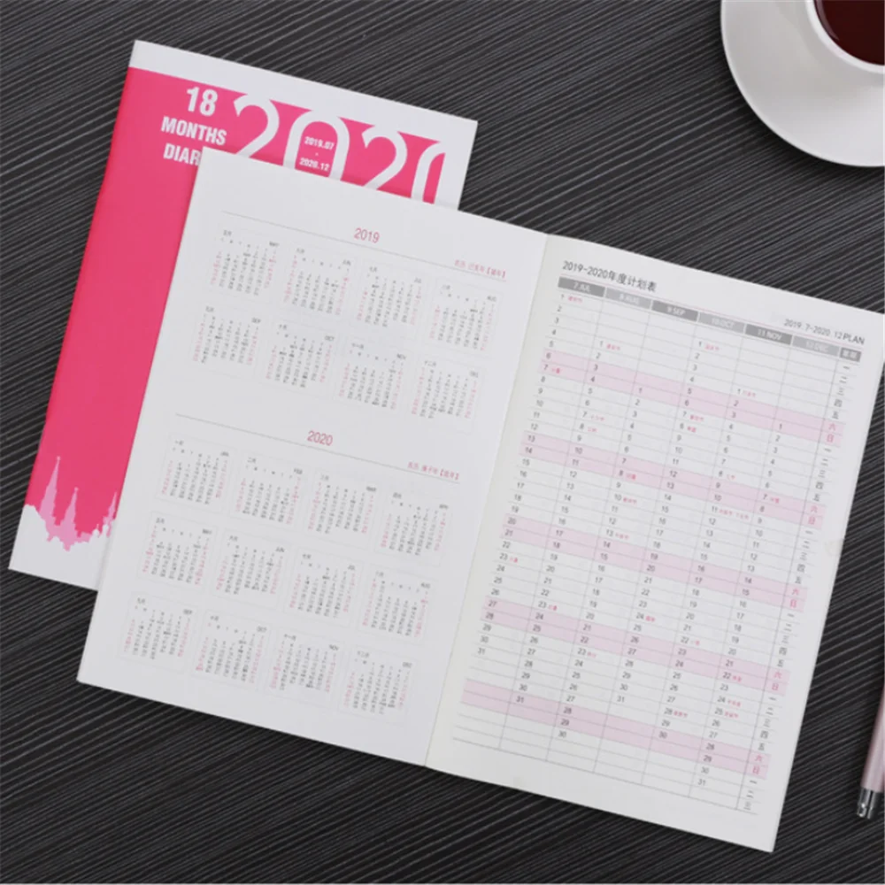 Год, календарь, Одноцветный блокнот, 18 месяцев, бизнес, A5, ежемесячный недельный для планирования расписания, органайзер, офисные канцелярские принадлежности