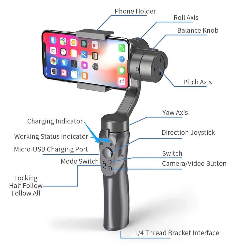 H4 hand-held stabilizer intelligent shooting live anti-shake balance tripod head three-axis follower mobile phone stabilizer