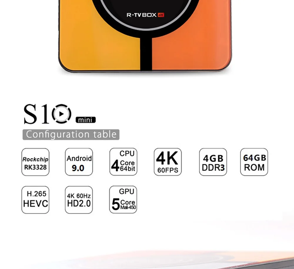 S10 mini Smart TV Box Rockchip RK3328 Quad Core Android 9.0 TV Box Media Player 4GB+32GB/64GB 4K H.265 2.4GHz WIFI USB 3.0