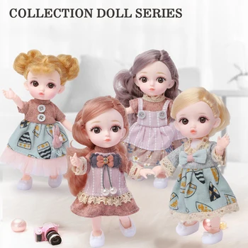 

16CM 1/12 BJD Dolls Silicone Baby Reborn Doll Long Hair Dress Beauty Toys For Girls 11 Joint Movable Dolls Collection Princess
